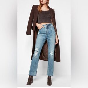 Express Modern Straight Super High Rise Jeans with Distressed Details